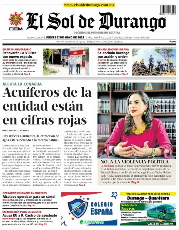 Portada de El Sol de Durango (M&eacute;xico)