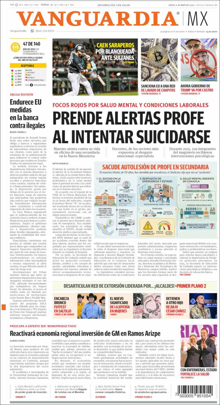 Portada de Vanguardia (M&eacute;xico)