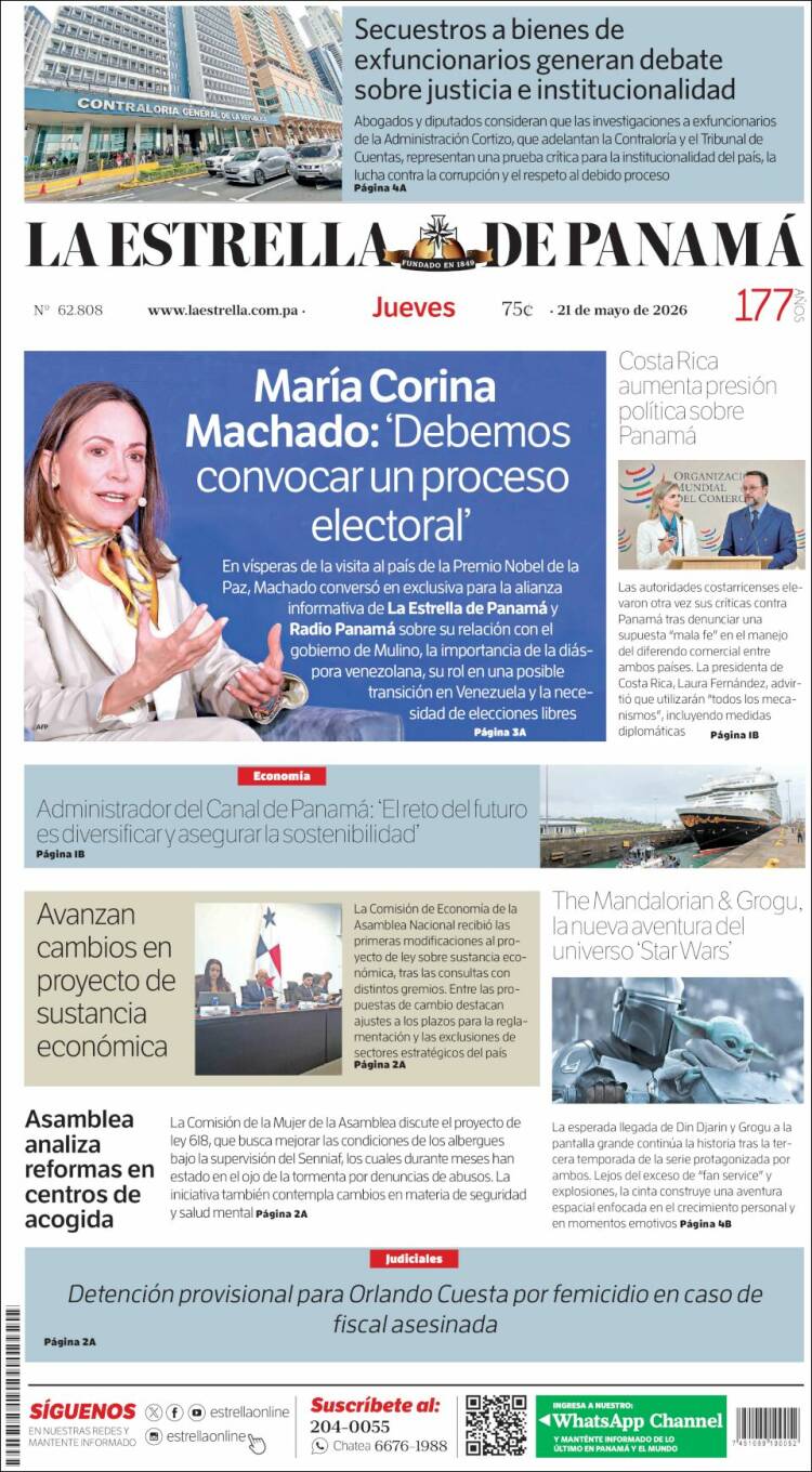 Portada de La Estrella de Panamá (Panam&aacute;)