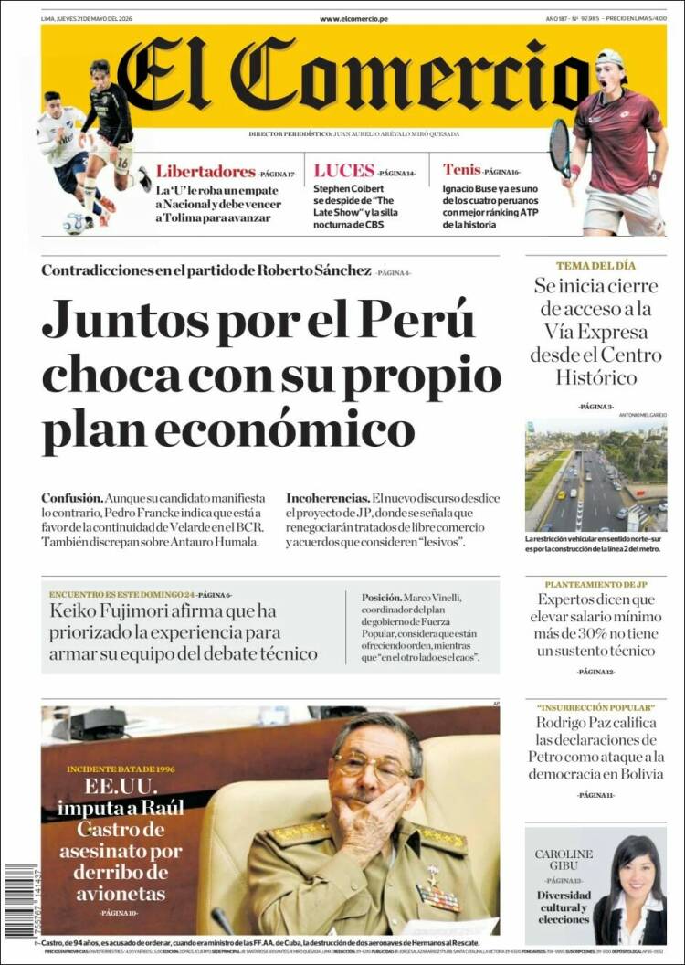 Portada de El Comercio (Per&uacute;)