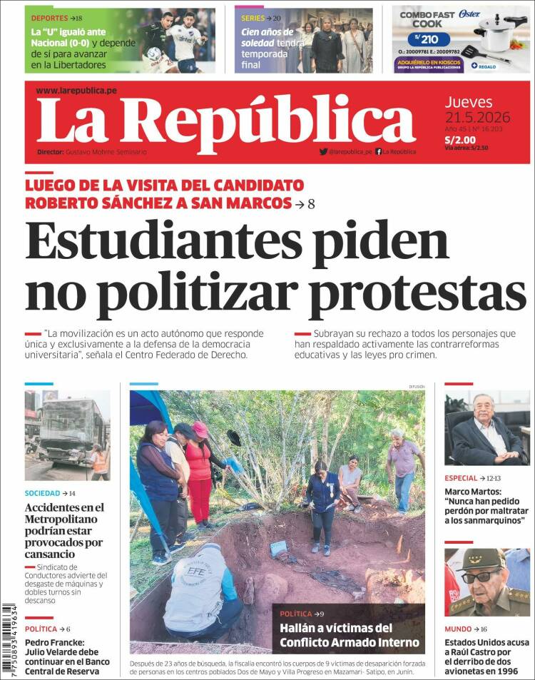 Portada de La Republica (Per&uacute;)