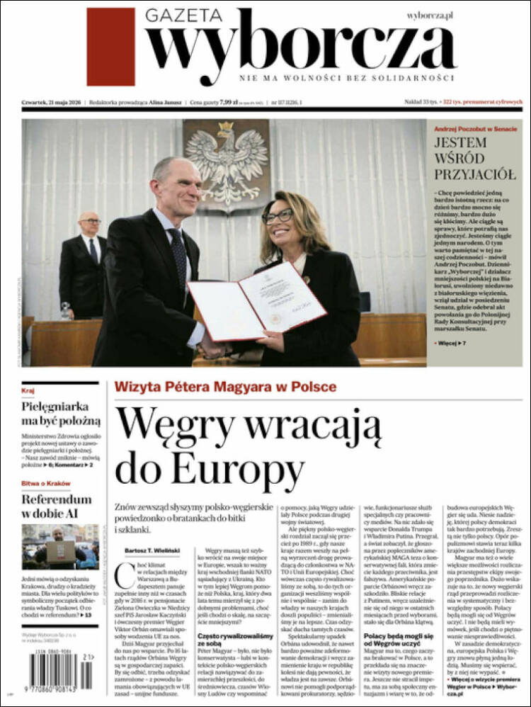 Portada de Gazeta Wyborcza (Polonia)