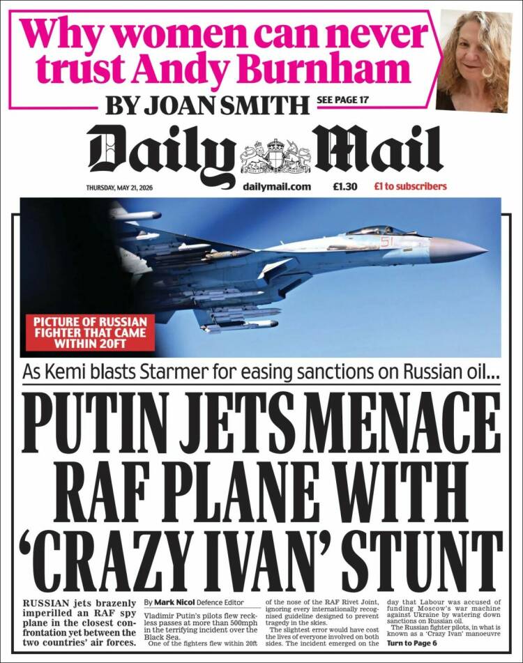 Portada de Daily Mail (Reino Unido)