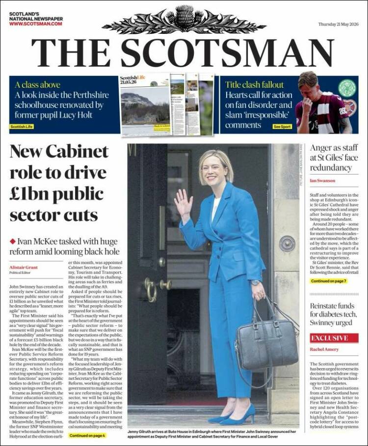 Portada de The Scotsman (Reino Unido)