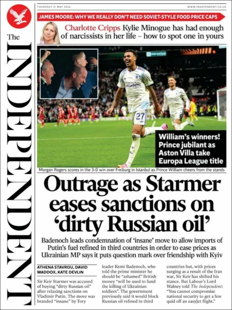 Portada de The Independent (Reino Unido)