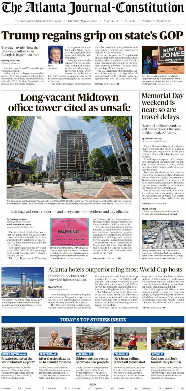 Portada de The Atlanta Journal-Constitution (USA)