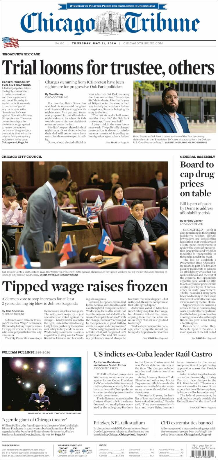 Portada de Chicago Tribune (USA)