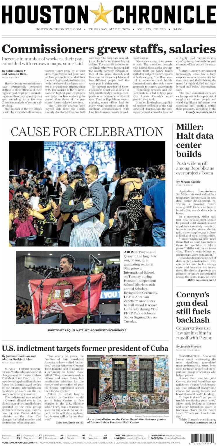 Portada de Houston Chronicle (USA)