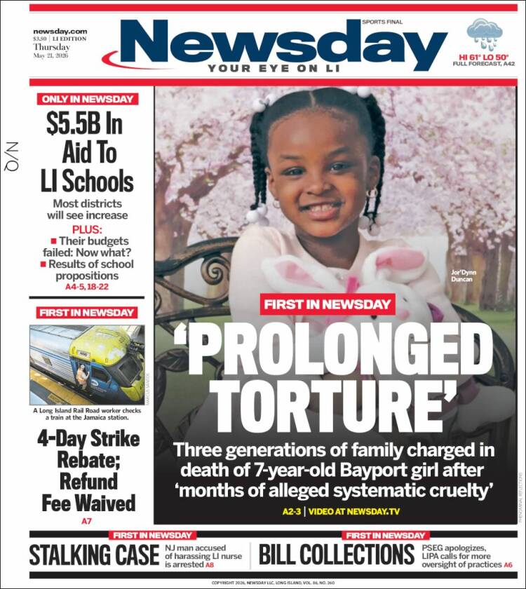 Portada de Newsday (USA)