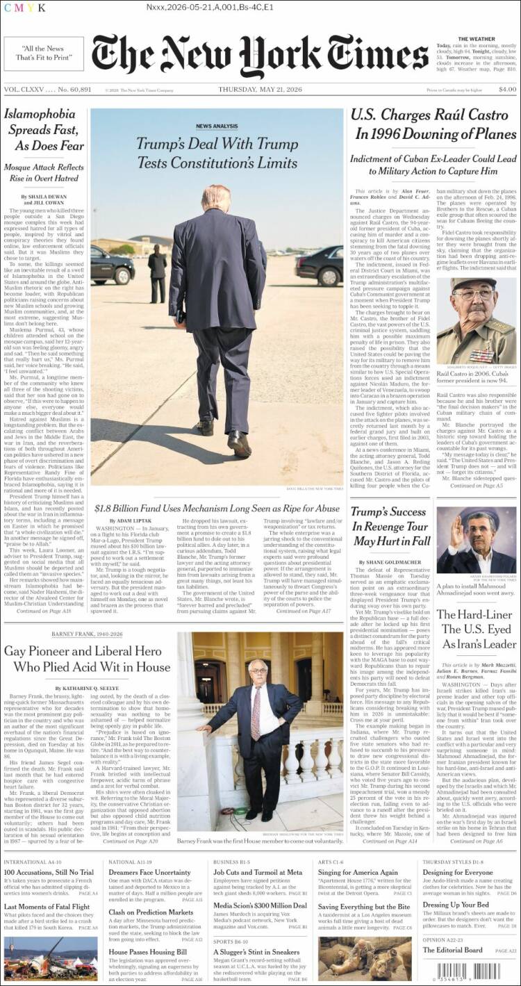 Portada de New York Times (USA)