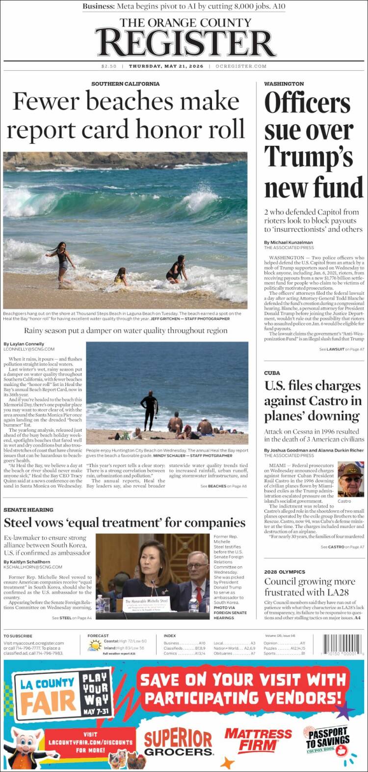 Portada de The Orange County Register (USA)