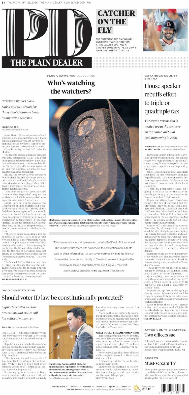 Portada de The Plain Dealer (USA)