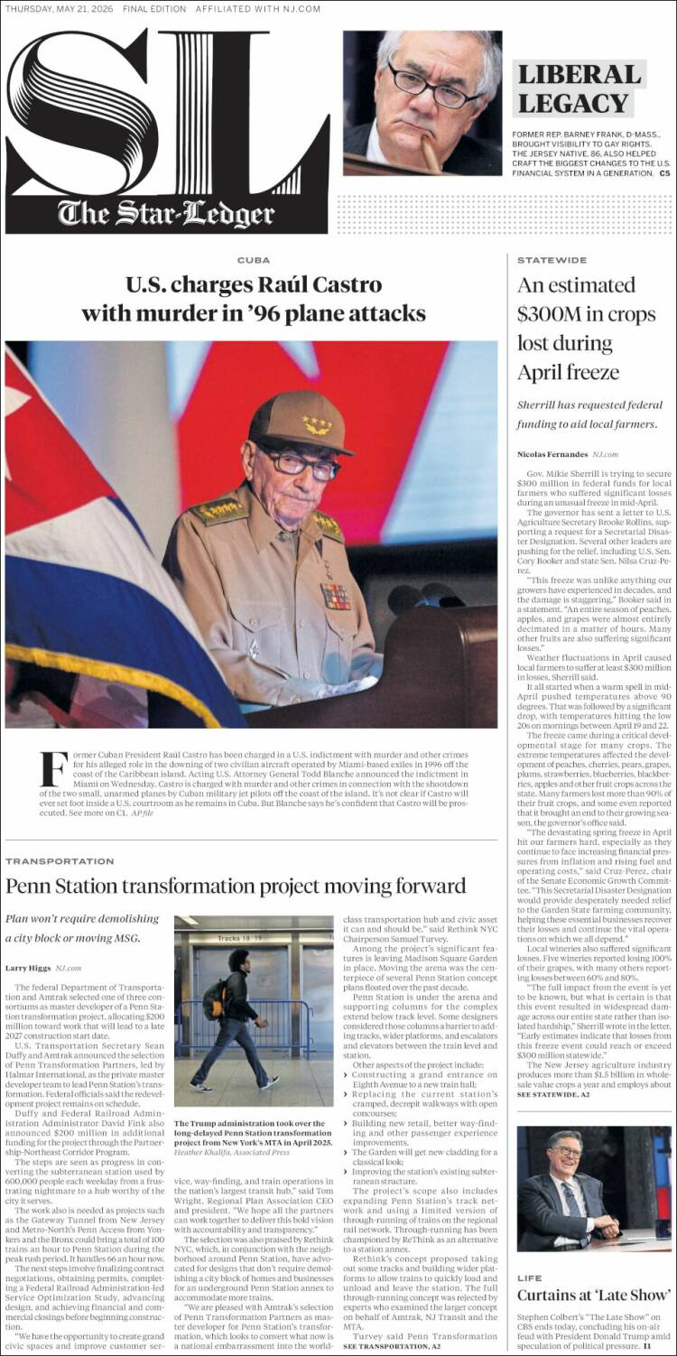 Portada de Star-Ledger (USA)