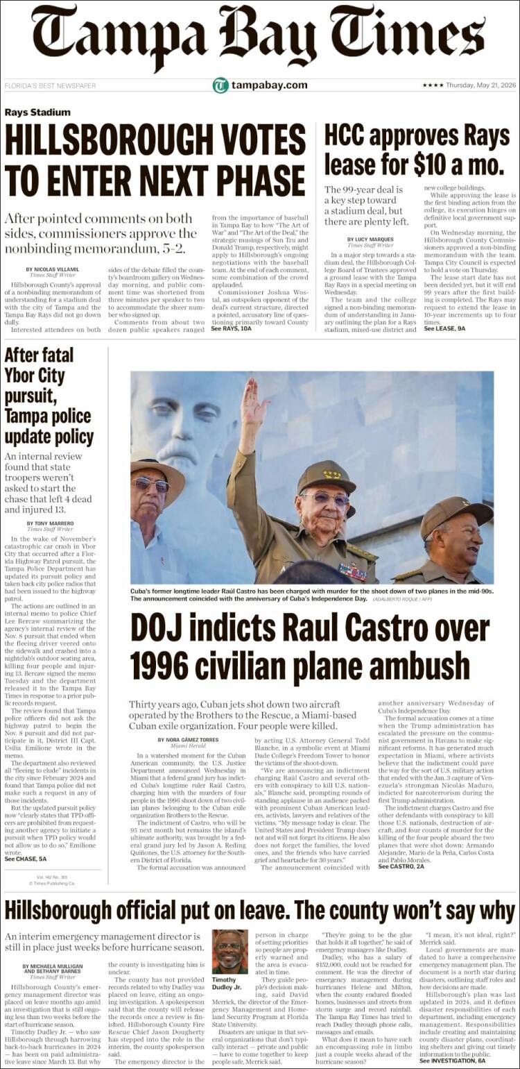 Portada de Tampa Bay Times (USA)