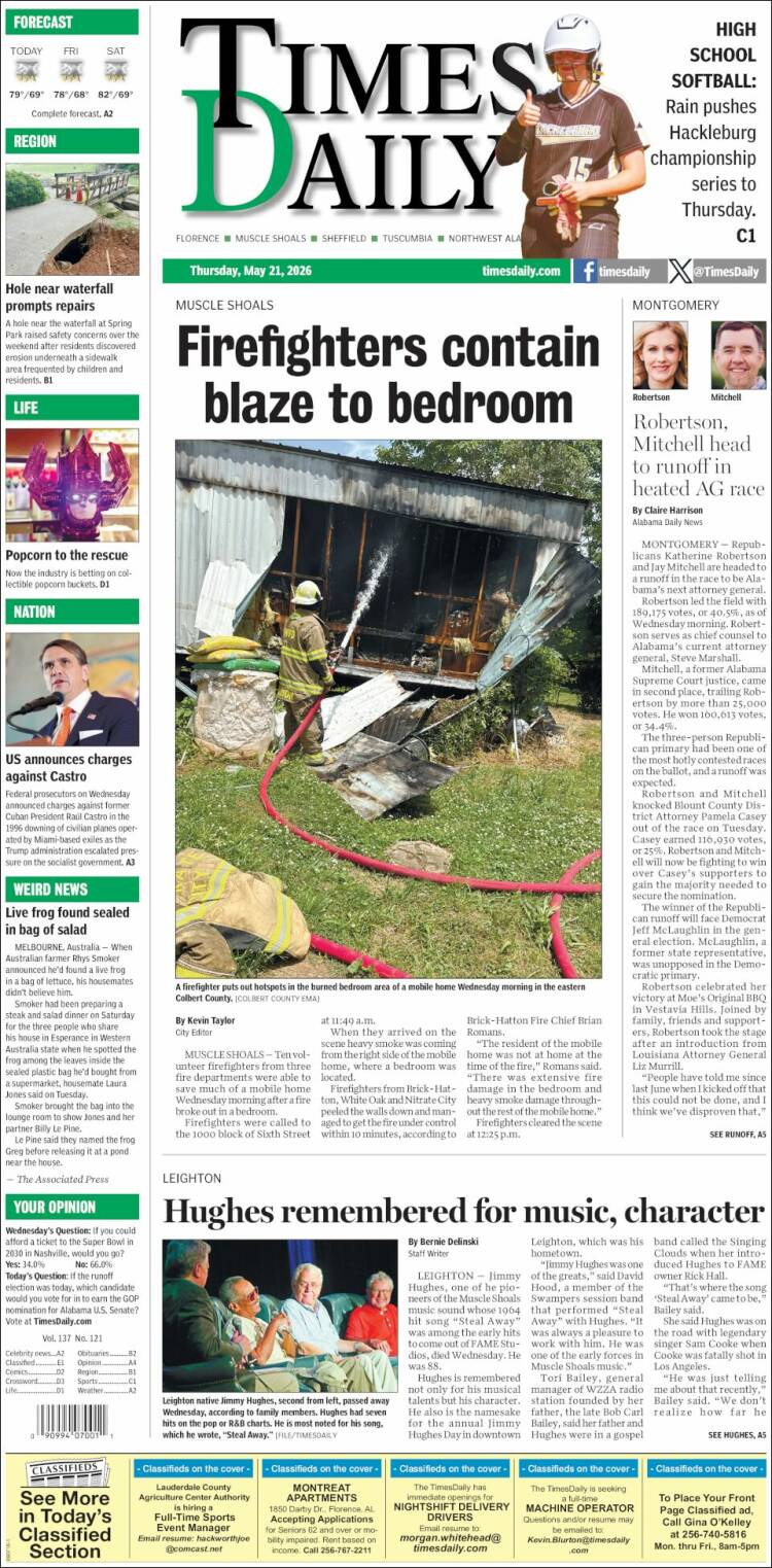 Portada de Times Daily (USA)