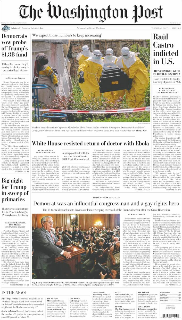 Portada de The Washington Post (USA)