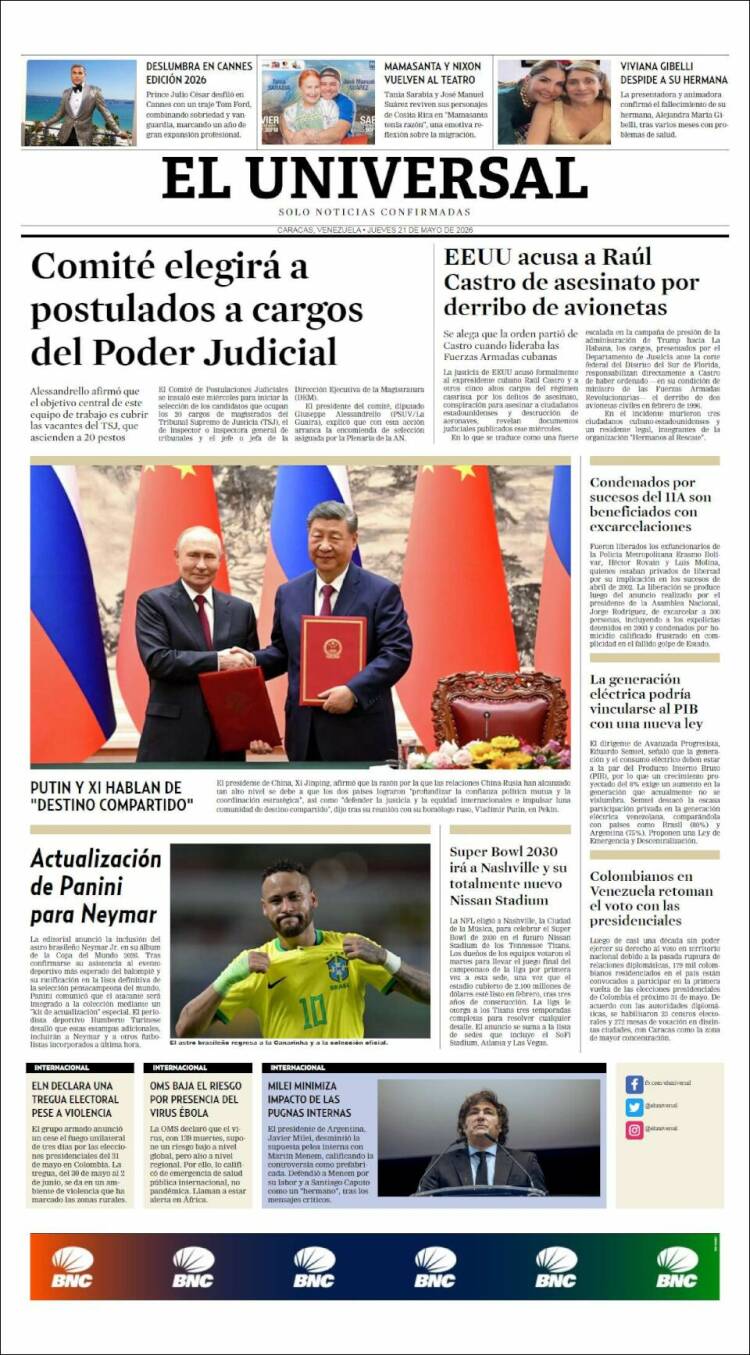 Portada de Universal (Venezuela)