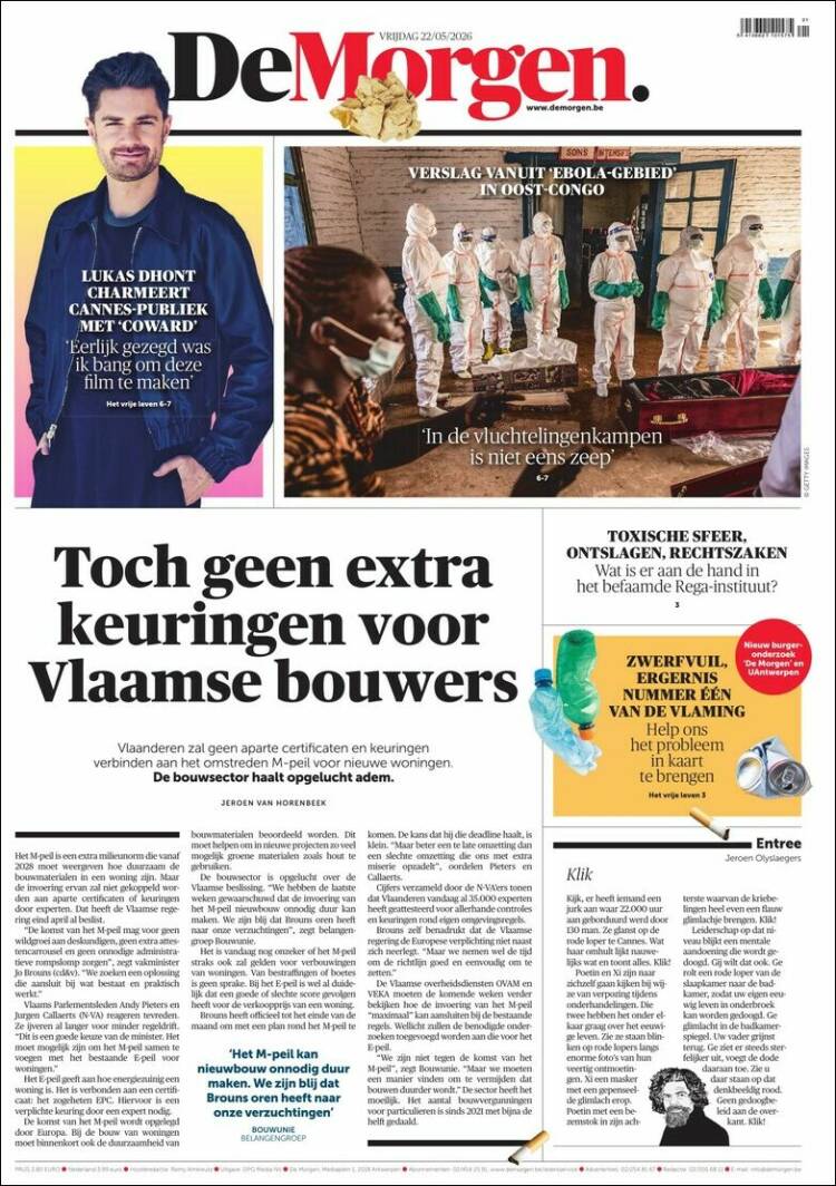 Portada de De Morgen (B&eacute;lgica)