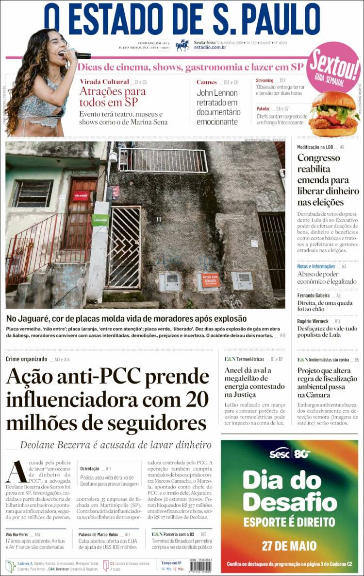 Portada de O Estado de São Paulo (Brasil)