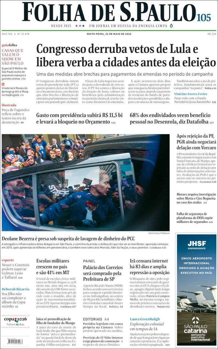 Portada de Folha de São Paulo (Brasil)