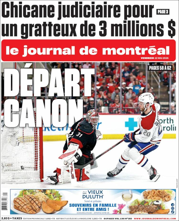 Portada de Le Journal de Montréal (Canad&aacute;)