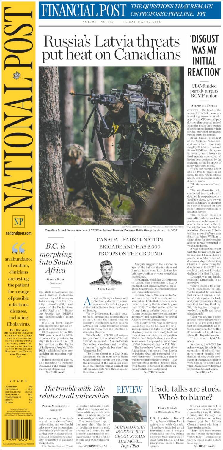 Portada de The National Post (Canad&aacute;)