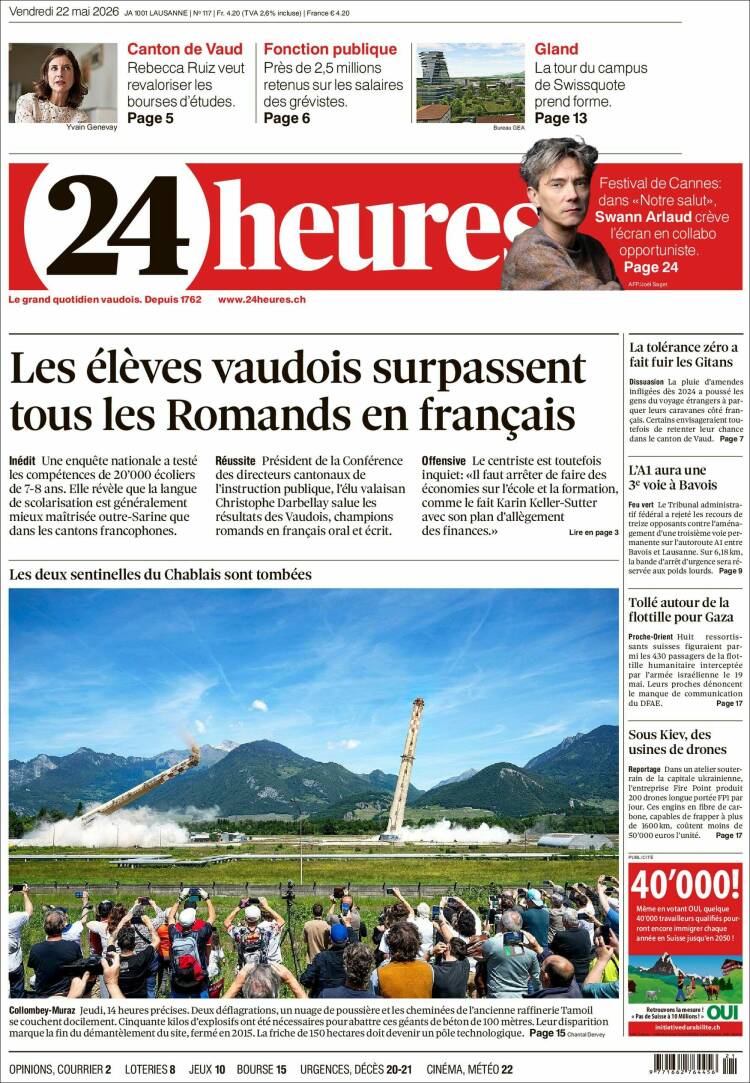 Portada de 24 Heures (Suiza)