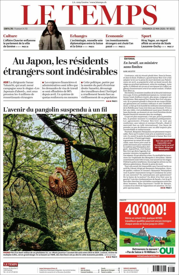 Portada de Le Matin (Suiza)