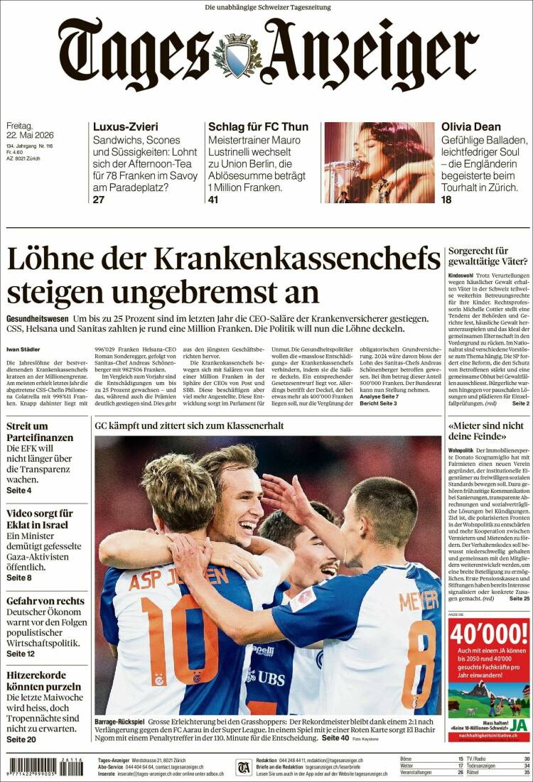 Portada de Tages-Anzeiger (Suiza)