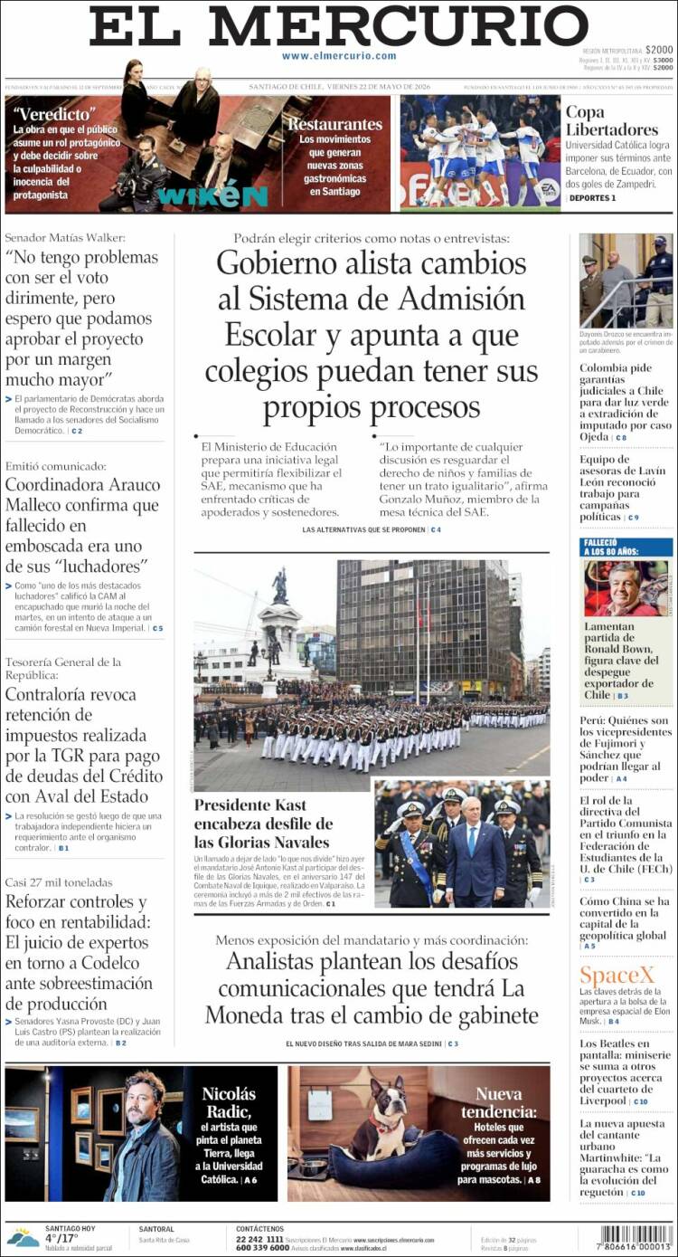 Portada de El Mercurio (Chile)