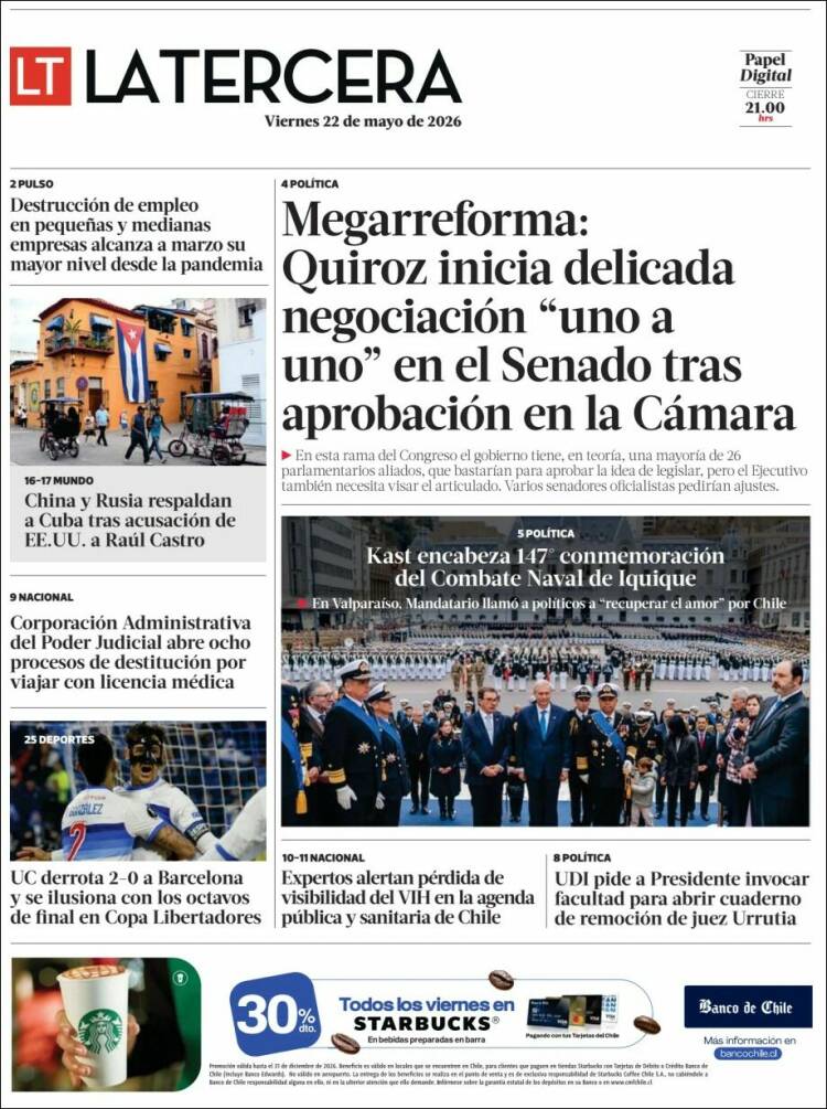 Portada de La Tercera (Chile)