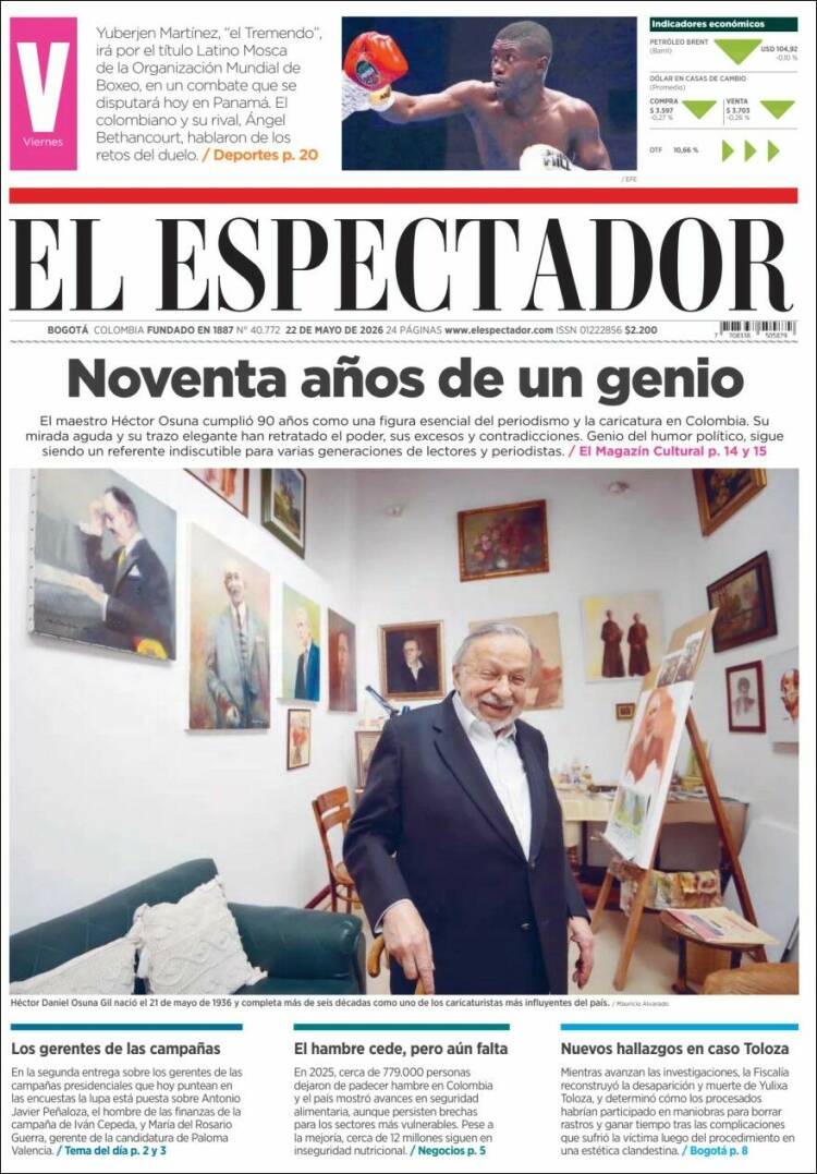 Portada de El Espectador (Colombia)