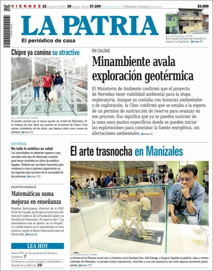 Portada de La Patria (Colombia)