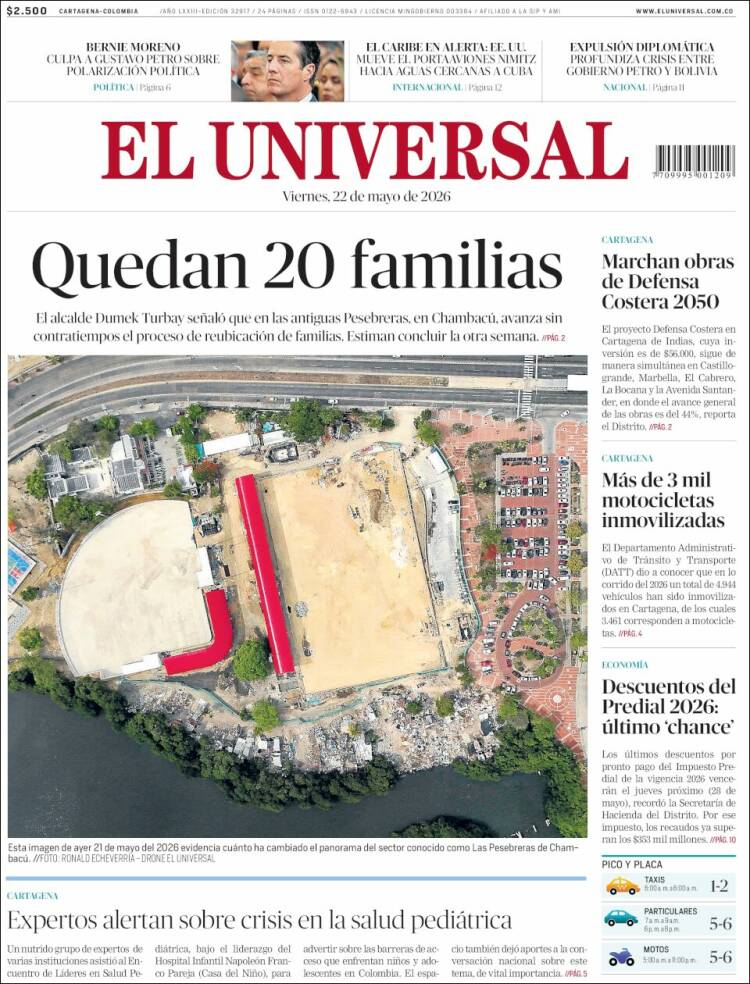Portada de El Universal (Colombia)