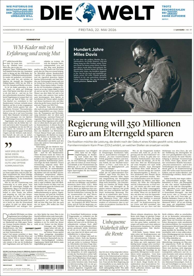 Portada de Die Welt (Alemania)