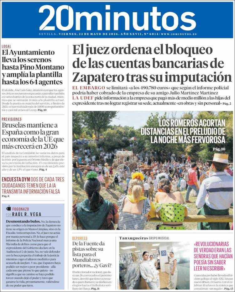 Portada de 20 Minutos - Sevilla (Espa&ntilde;a)
