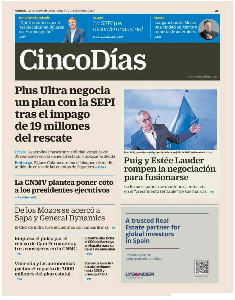 Portada de Cinco Días (Espa&ntilde;a)