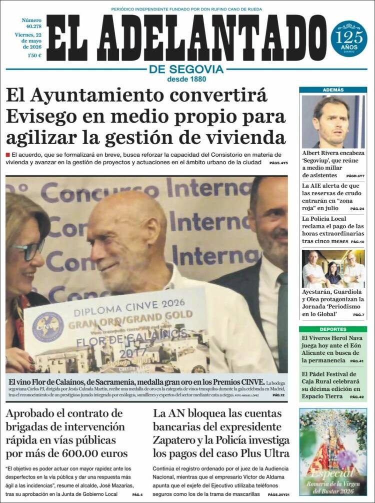 Portada de El Adelantado de Segovia (Espa&ntilde;a)