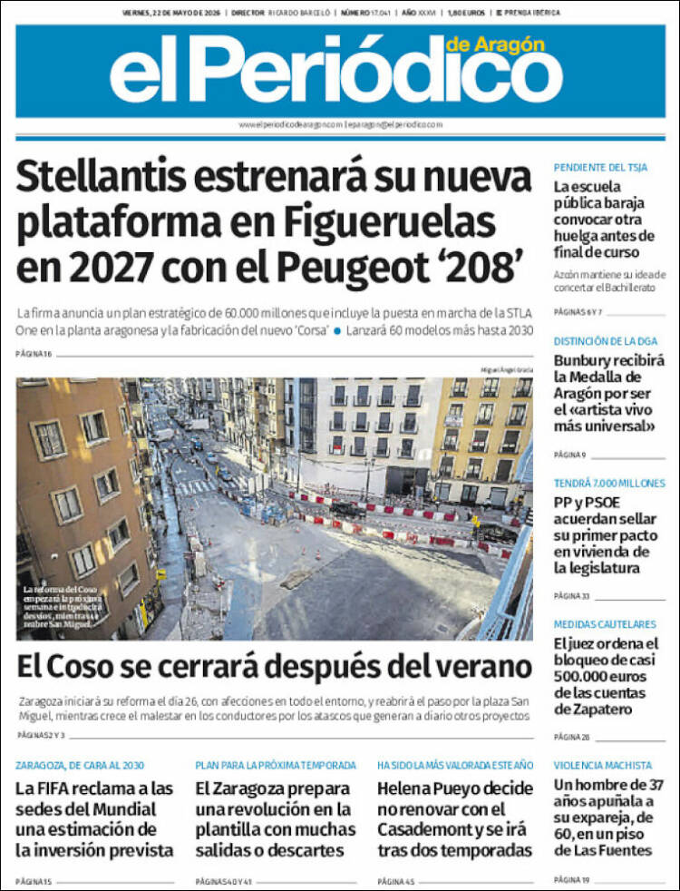 Portada de El Periódico de Aragón (Espa&ntilde;a)