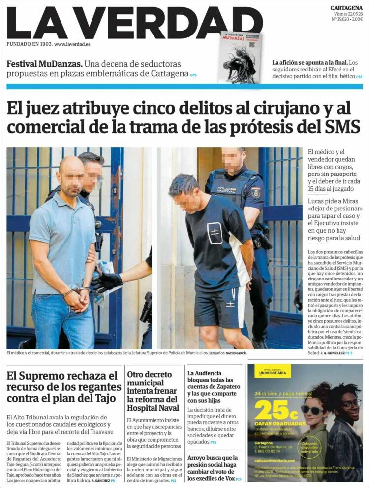 Portada de La Verdad de Cartagena (Espa&ntilde;a)