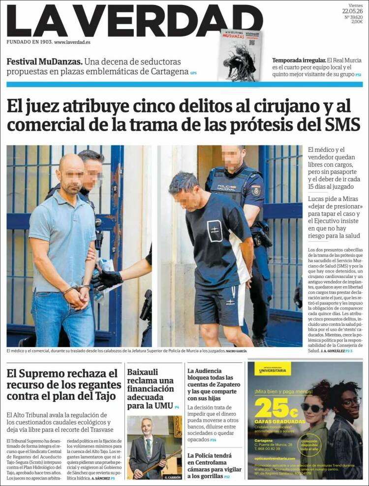 Portada de La Verdad de Murcia (Espa&ntilde;a)