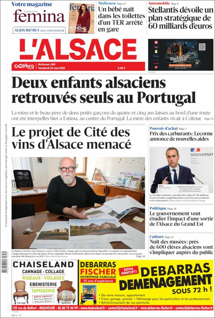 Portada de Journal L'Alsace (Francia)