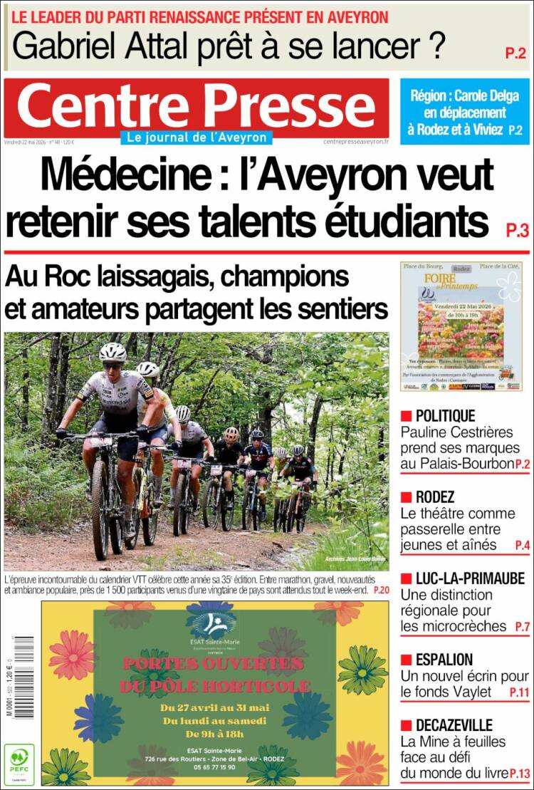 Portada de Centre Presse (Francia)