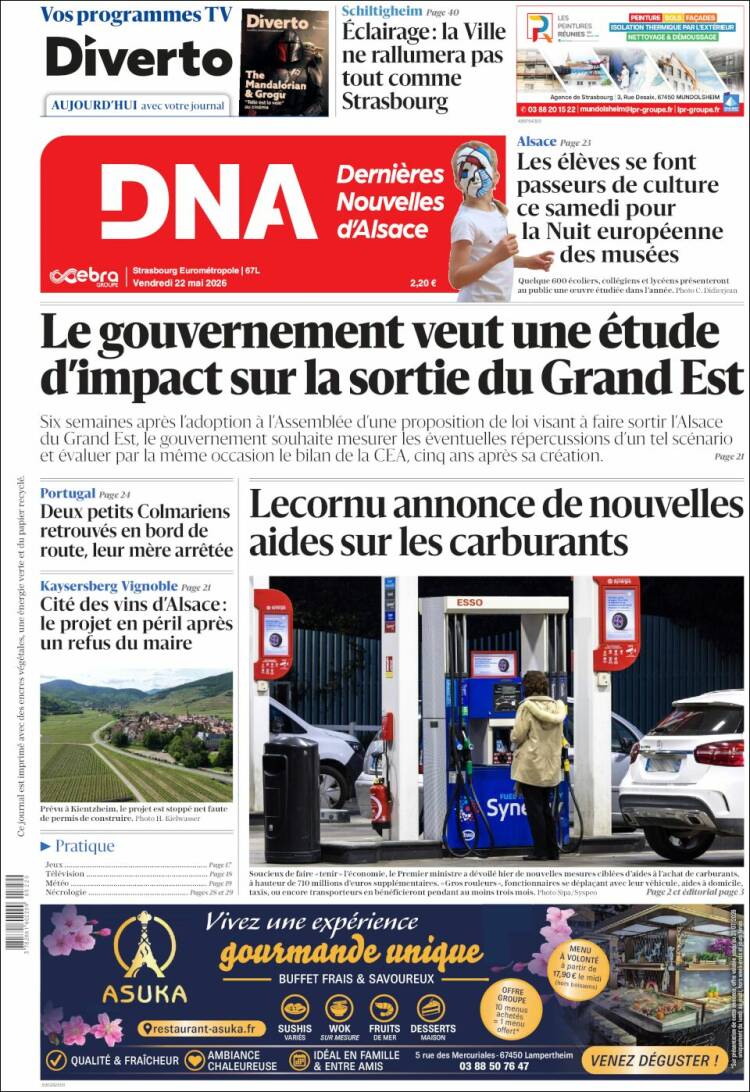 Portada de Les Dernières Nouvelles d'Alsace (Francia)