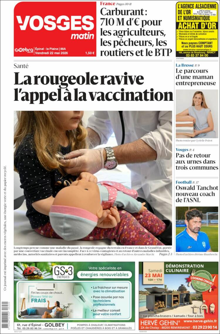 Portada de Vosges Matin (Francia)