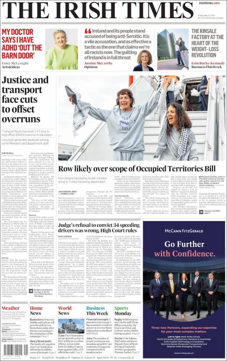 Portada de Irish Times (Irlanda)