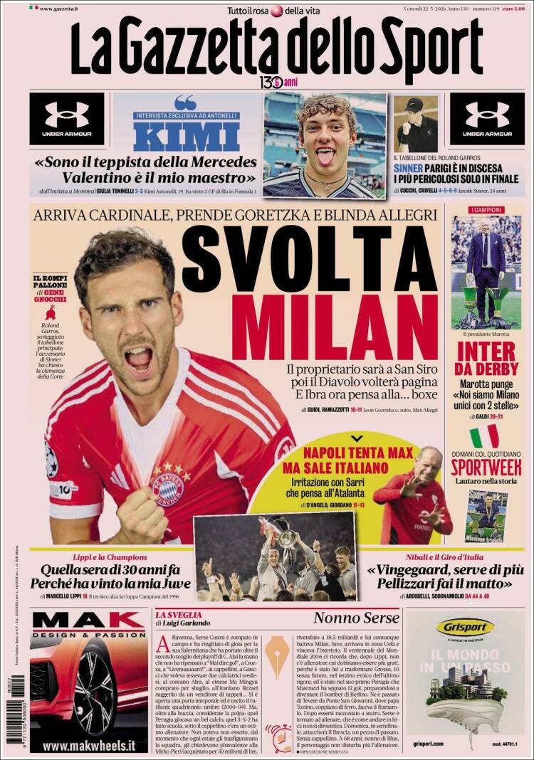 Portada de La Gazzetta dello Sport (Italia)