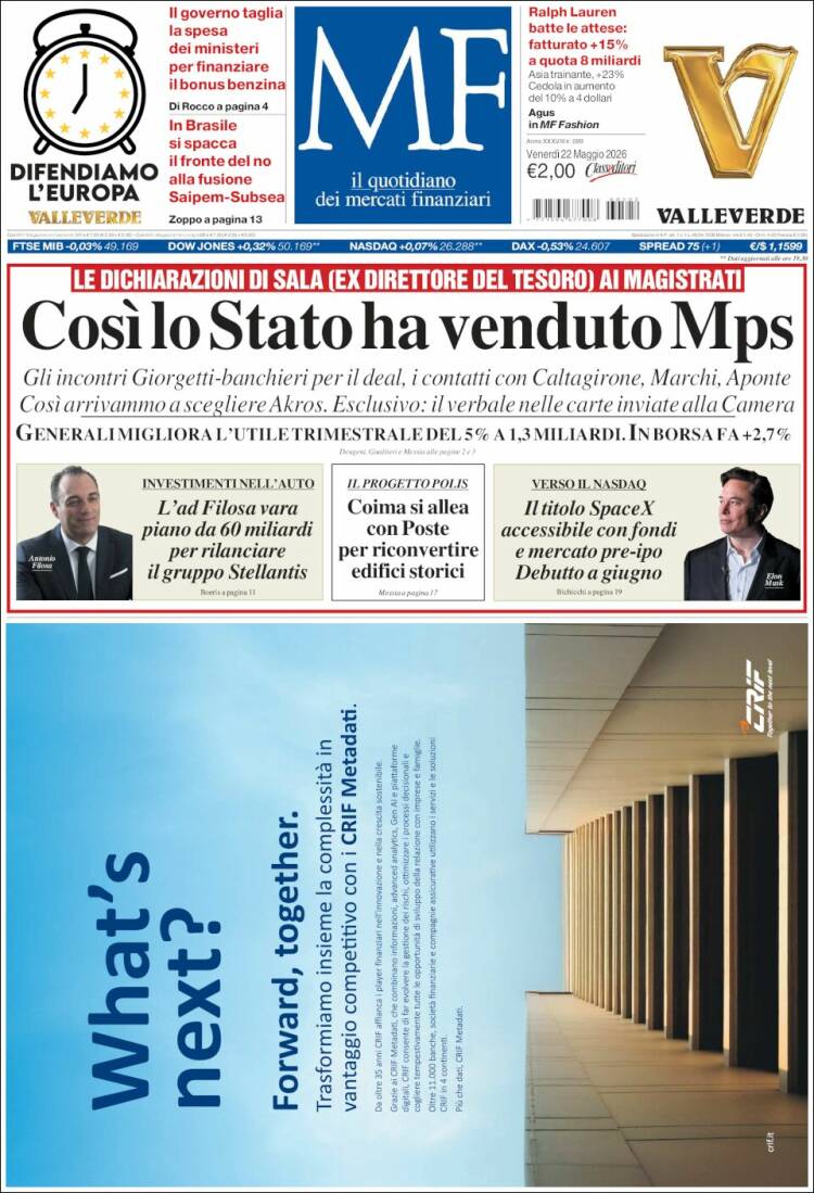 Portada de Milano Finanza (Italia)