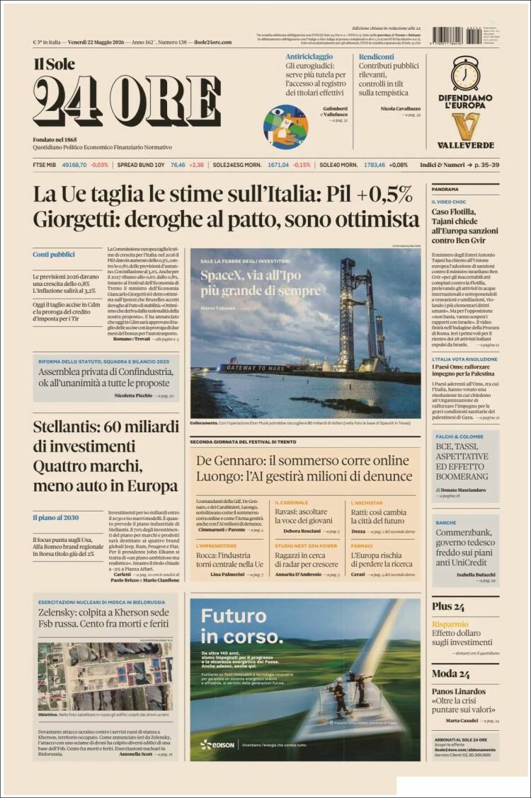 Portada de Il Sole 24 ORE (Italia)