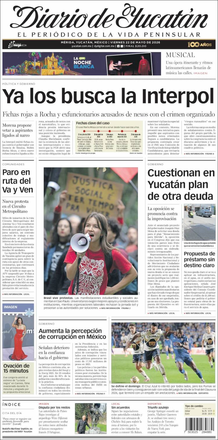 Portada de Diario de Yucatán (M&eacute;xico)